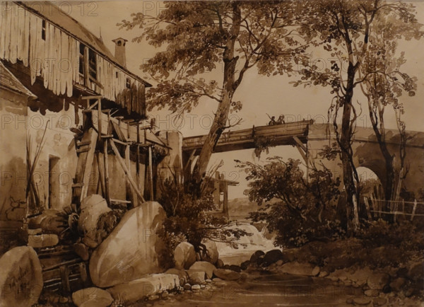 Watermill 1830 Villeneuve Jules Louis Frederic (1796-1842)