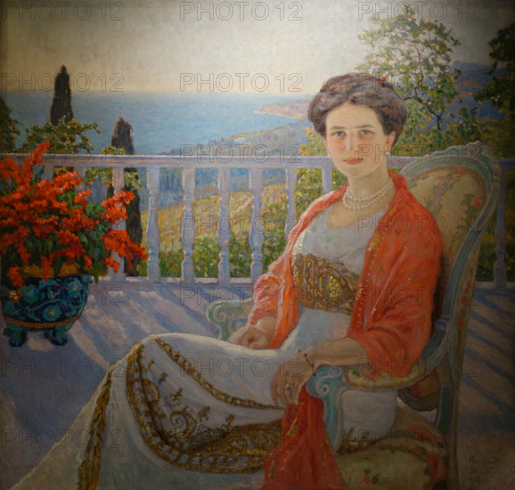 Lady on the Balcony Koreiz 1914 Bogdanov-Belsky Nikolai Petrovich (1868-1945)