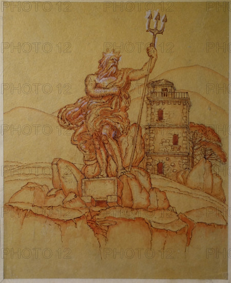 Fyodor Chaliapin's House in Crimea Castle of Arts Sketch Project Figure of Poseidon 1915 Fomin Ivan Alexandrovich (1872-1936)