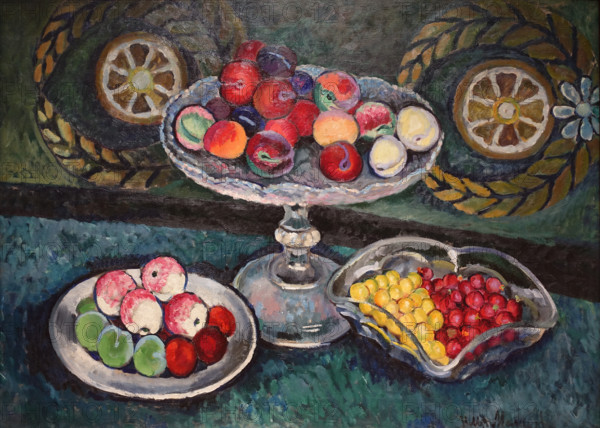 Still Life with Wreaths, Apples and Plums 1912-1914 Mashkov Ilya Ivanovich (1881-1944)