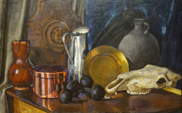 Still Life with a Horse Skull Circa 1915 Mashkov Ilya Ivanovich (1881-1944)