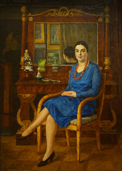 Lady in Blue Portrait of Z D R (Zinaida Dmitrievna Rybnikova, 1892-1975) 1927 Mashkov Ilya Ivanovich (1881-1944)