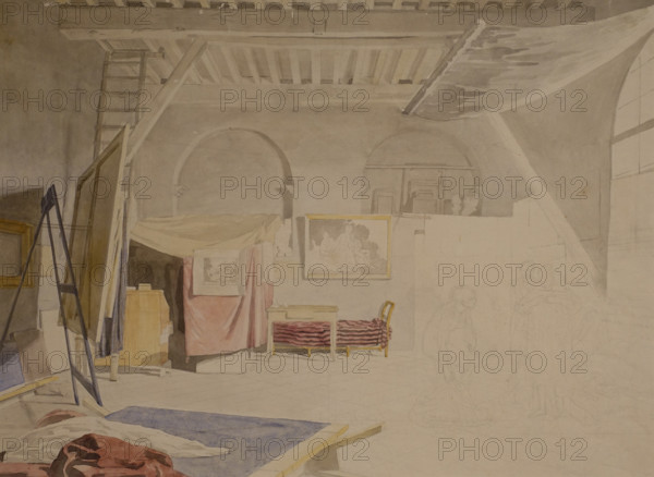 Alexander Ivanov's studio in Rome 1836-1837  Unfinished drawing Watercolour, graphite pencil on paper
