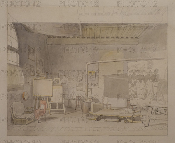 Alexander Ivanov's studio in Rome 1836-1837  Watercolour, ink, pen, graphite pencil on paper
