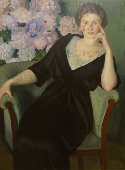 Portrait of Renée Ivanovna Notgaft (née Kestlin, 1880-1960s) 1914 Kustodiev Boris (1878-1927)