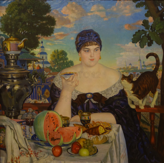 The Merchant's Wife at Tea 1918 Kustodiev Boris Mikhailovich (1878-1927)