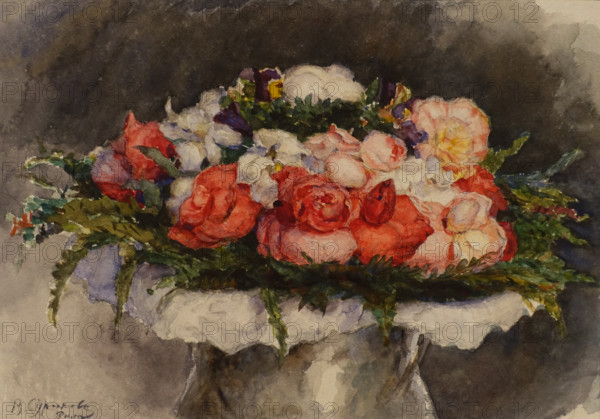 Bouquet 1884 Study for the painting Scene from a Roman Carnival Surikov Vasily (1848-1916) Watercolour