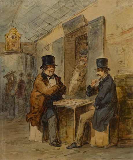 A Game of checkers 1849 Shmelkov Petr (1819-1890) Watercolor