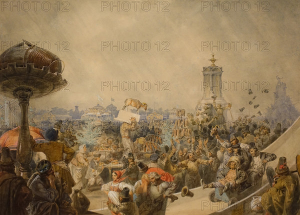 Folk rejoycing 1857 Zichy Mikhail (1827-1906) Watercolor