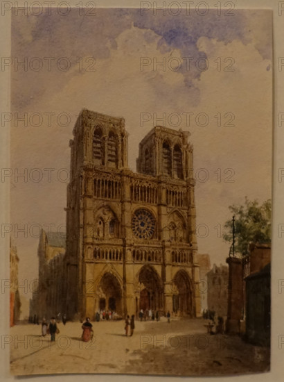 Notre Dame Cathedral 1830s François Etienne Villeret (1800-1866) Watercolor