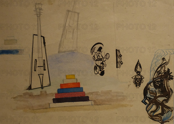 Original New-Shaped Violin Sketch 1917 Matyushin Mikhail Vasilyevich (1861-1934)