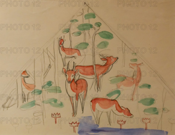 Untitled Fallow deers Play Autumn Dream 1911-1912 Guro Elena Genrikhovna (1877-1913)