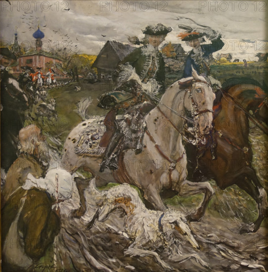 Emperor Peter II and Princess Elizabeth Petrovna riding with Hounds 1900 Valentin Aleksandrovich Serov (1865-1911)