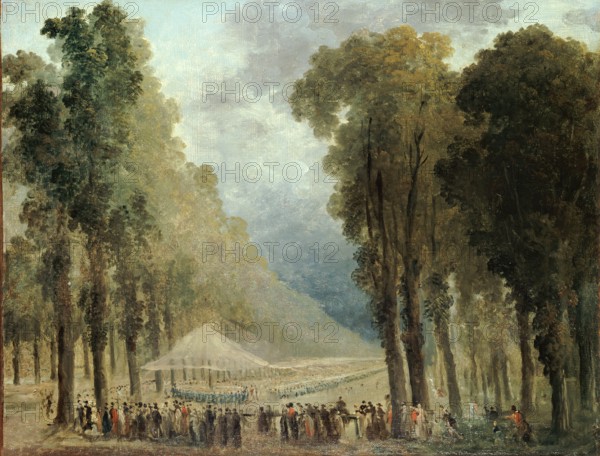 Meal served to troops in an avenue of the Champs-Elysees or in the park of Saint-Cloud.