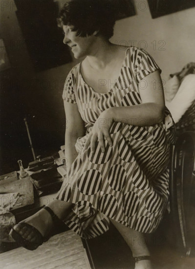 Stepanova Varvara (1894-1958) in a dress made of fabric according to her own design
