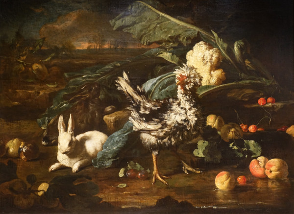 Still Life with Rabbits and a Hen