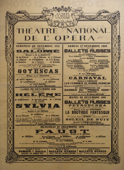 Poster for performances of the 'Russian Ballet of Sergei Dyagelev'