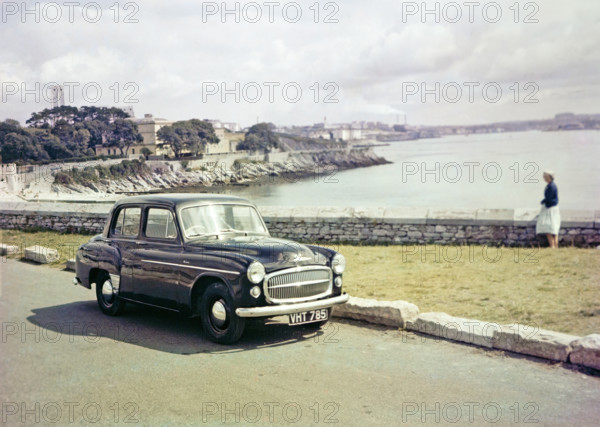 Hillman Minx car partked by the coast Plymouth.