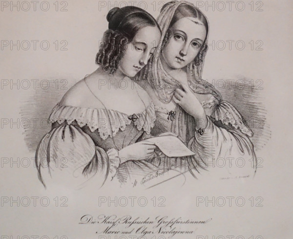 Portrait of the Grand Duchesses Maria Nikolaevna (1819-1876) and Olga Nikolaevna (1822-1892)