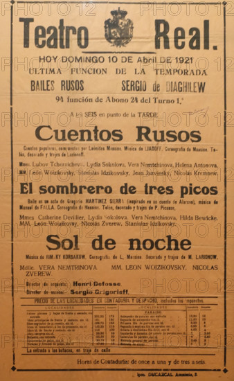 Poster for performances of the 'Russian Ballet of Sergei Dyagelev'