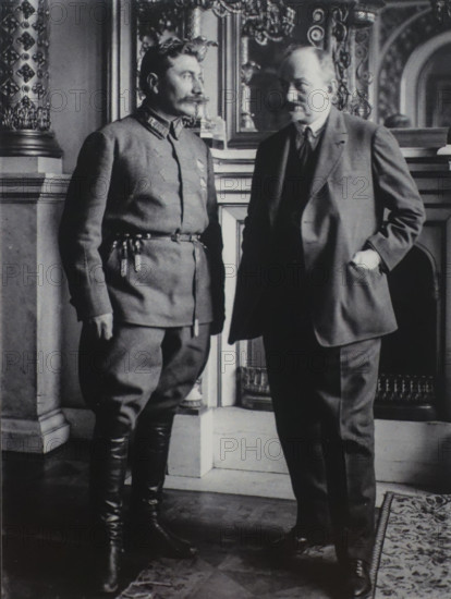 Budyonny and Chicherin in the Alexander Hall of the Grand Kremlin Palace