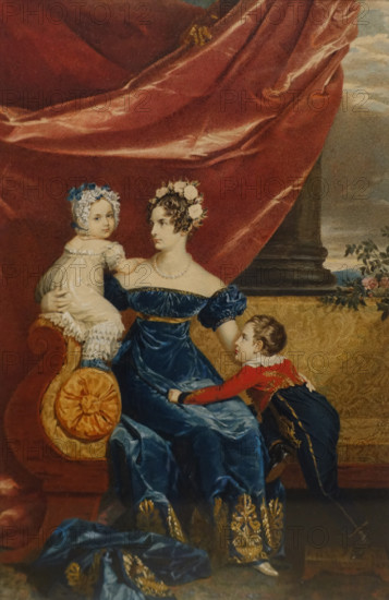 Portrait of Grand Duchess Alexandra Feodorovna with her kids: Maria Nikolaevna and  Alexander Nikolaevich