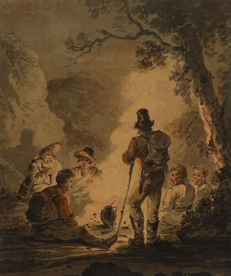Polish rebels in the forest at night