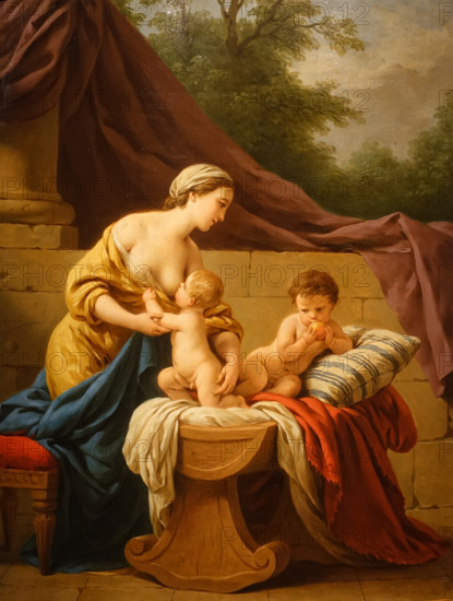 Mother with children  (Allegory of charity) by Lagrenee Louis Jean Francois  (1725-1805)