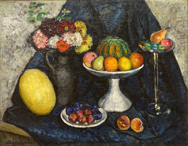 Still Life with Dahlias and Fruits
