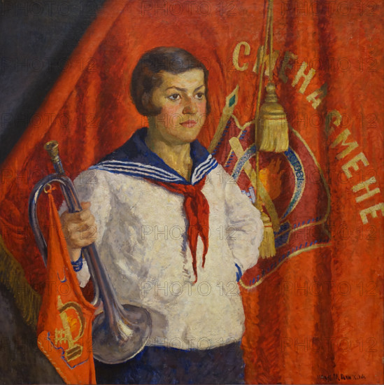 Young Pioneer Girl with a Bugle