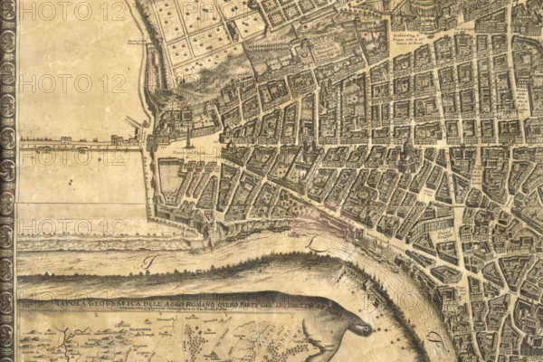 Map of the city of Rome, year 1756, Giovan Battista la Falda engraver, Giacomo de Rossi printer
