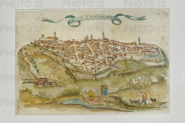 View of the village of Ripatransone, watercolor, 17th century