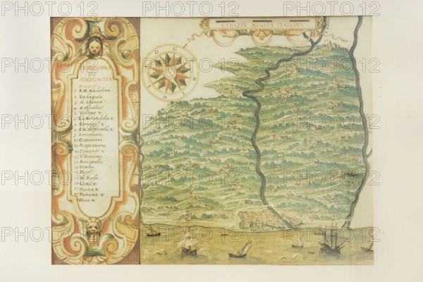 Map of the territories of Sinigallia, 17th century, watercolour engraving
