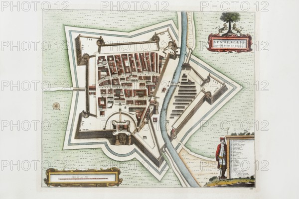 Pierre Mortier, map of Senogallia Ville de l'Etat de l'Eglise, 17th century, engraving