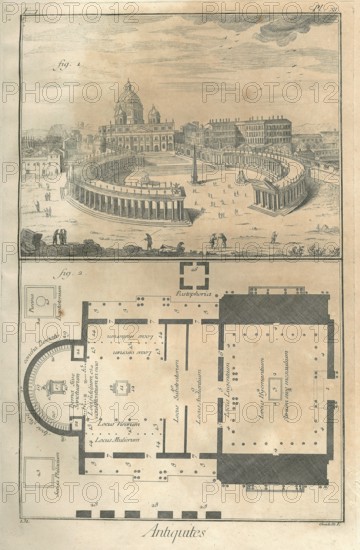 Encyclopv©die di Denis Diderot e Jean Baptiste Le Rond d'Alambert (1751-1772). TI-PL XI Antiquites. Basilica di san Pietro a Roma