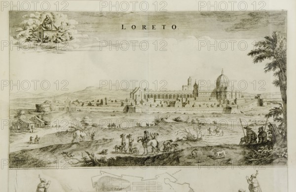 Pierre Mortier, veduta di Loreto, incisione, XVII secolo