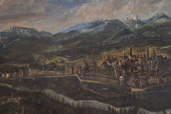 Jesi, Italy, Marche, Province of Ancona, Planettiana Library, Director's Room. Attribution: Antonino Sarti, The City of Jesi and Its Territory, oil on canvas, 17th century