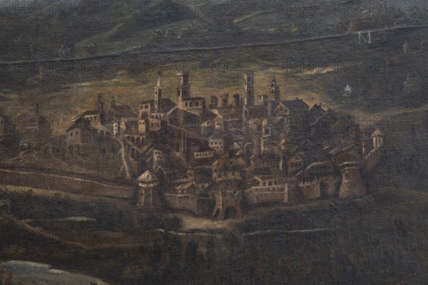 Jesi, Italy, Marche, Province of Ancona, Planettiana Library, Director's Room. Attribution: Antonino Sarti, The City of Jesi and Its Territory, oil on canvas, 17th century