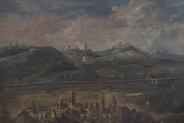 Jesi, Italy, Marche, Province of Ancona, Planettiana Library, Director's Room. Attribution: Antonino Sarti, The City of Jesi and Its Territory, oil on canvas, 17th century
