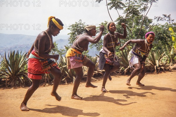 Zulu women perform a traditional dance in a village in the KwaZulu-Natal province of South Africa.
