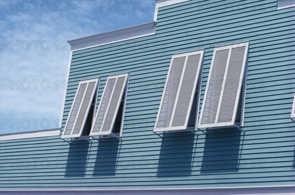 USA, Florida, Key West, Building exterior with detail of shutters on windows