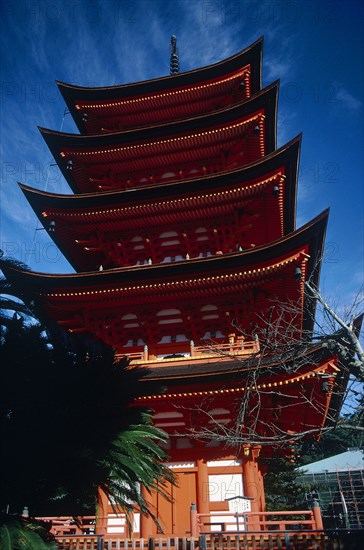 JAPAN, Honshu, Miyajima, The red Five Storey Pagoda