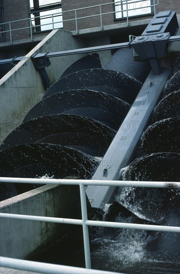 ENVIRONMENT, Water Treatment, Close up of an Archimedes Screw in Kinderdyke Pumping Station in Holland