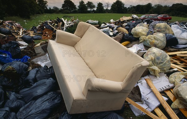 ENVIRONMENT, Litter, "Sofa among other rubbish in a public park during council workers strike in Liverpool, England."