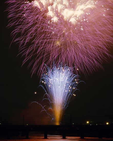 JAPAN, Fireworks, Hanabi Flowers Of Fire fireworks display on a jetty over water