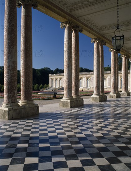 FRANCE, Ile de France, Paris, Versailles. The Grand Trianon with open interior court lined with columns.