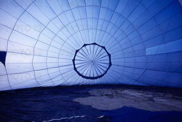 SPORT, Air, Ballooning, "View inside an inflating hot air ballon, Headcorn, Kent."