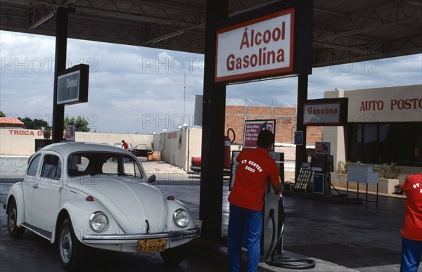 BRAZIL, Petrol station, Service station selling Alcool Gasolina.