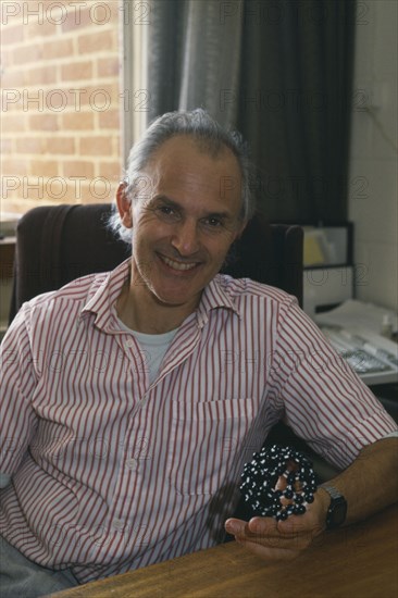 HEALTH, Science, Chemistry , "Professor Harry Kroto, winner of the 1996 Nobel prize for chemistry with C60 Buckminsterfullerene molymod structure."