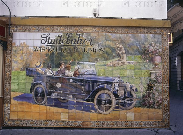 SPAIN, Andalucia, Seville, "Santa Cruz District, 1924 Tiled Advertisement for Studebaker in Calle Tetuan "